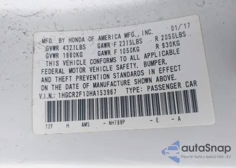 2017 Honda Accord Sport Se из США, поврежденный, VIN 1HGCR2F10HA153967